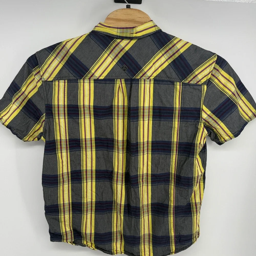 prAna Mens XL Plaid Organic Cotton Short Sleeve Button Down Shirt M11170312 Gray - Picture 3 of 9